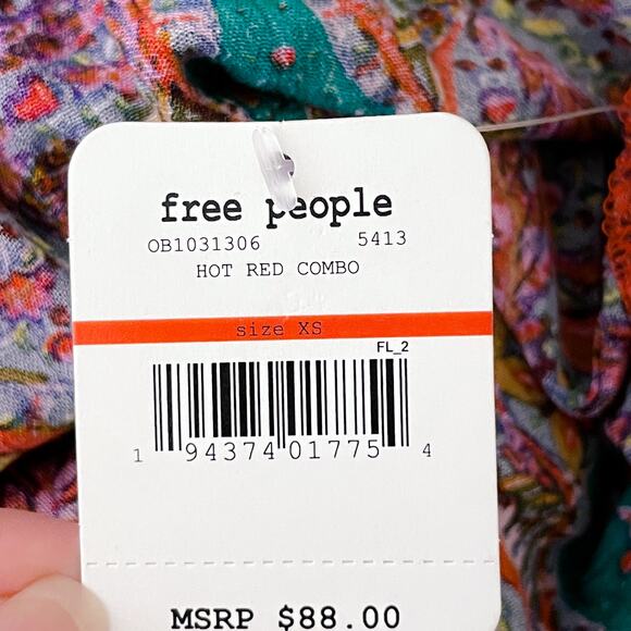 Free People Count Me in Trapeze Bohemian Tank Top Hot Red Combo size XS NWT - Picture 12 of 12